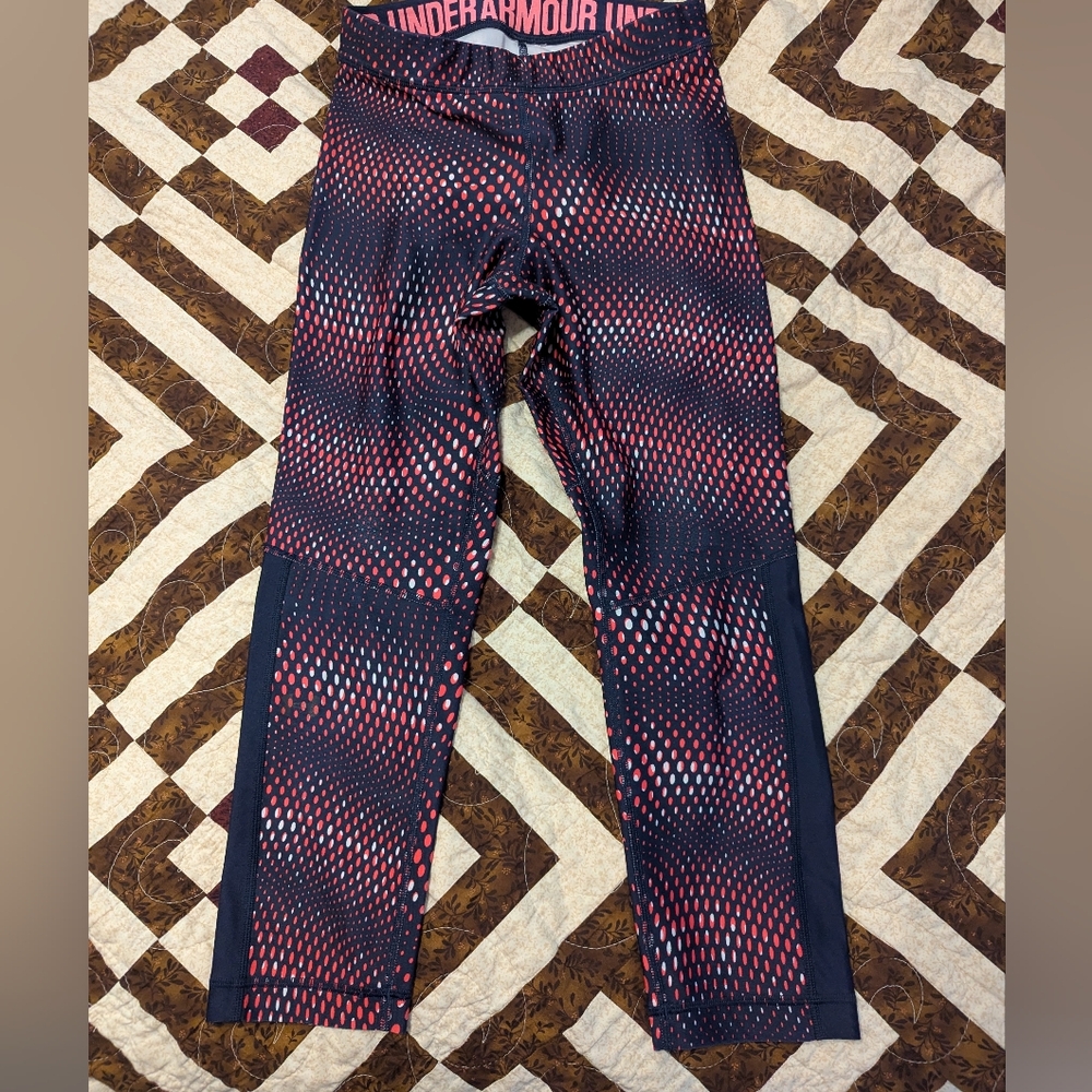 Under Armour Navy & Pink Women's Printed Performance Leggings Cropped